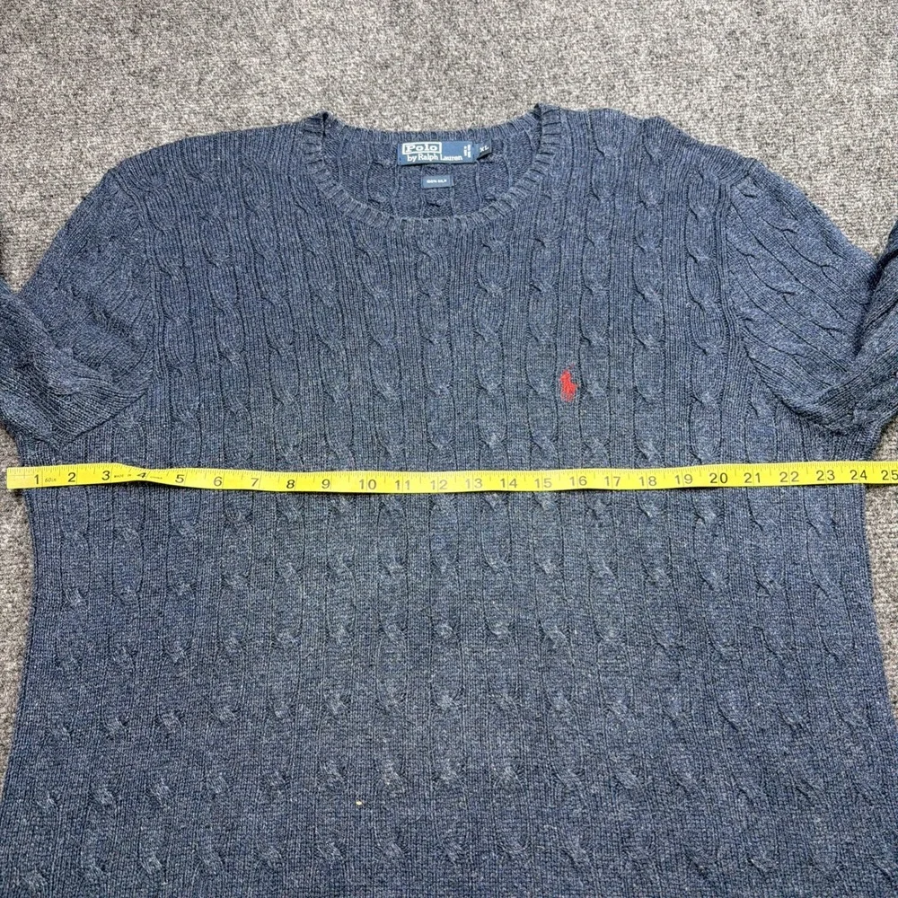 VTG 90's Polo Ralph Lauren SILK Sweater Mens XL Cable Knit Fisherman Blue Rare!